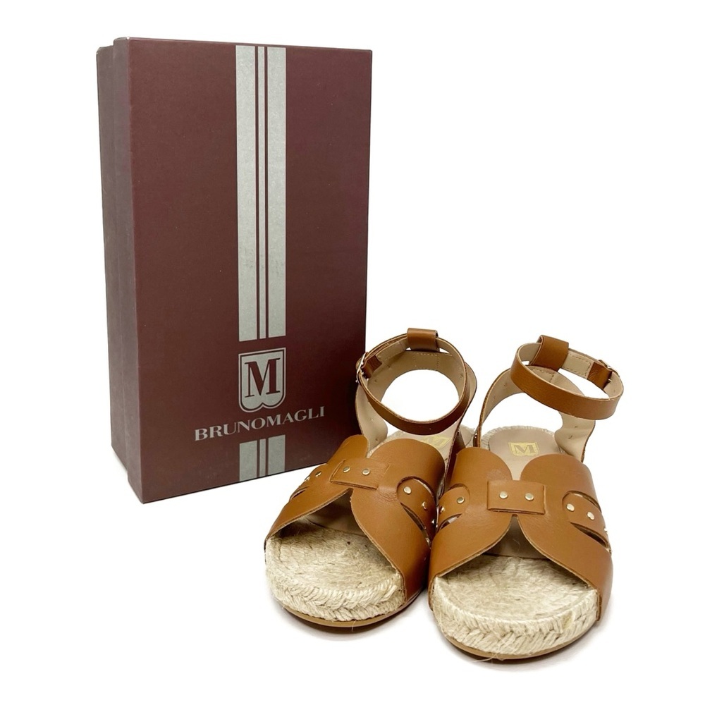 Bruno Magli Perla Leather Sandal Cognac Leather Womens Size 7 Espadrille New NWT